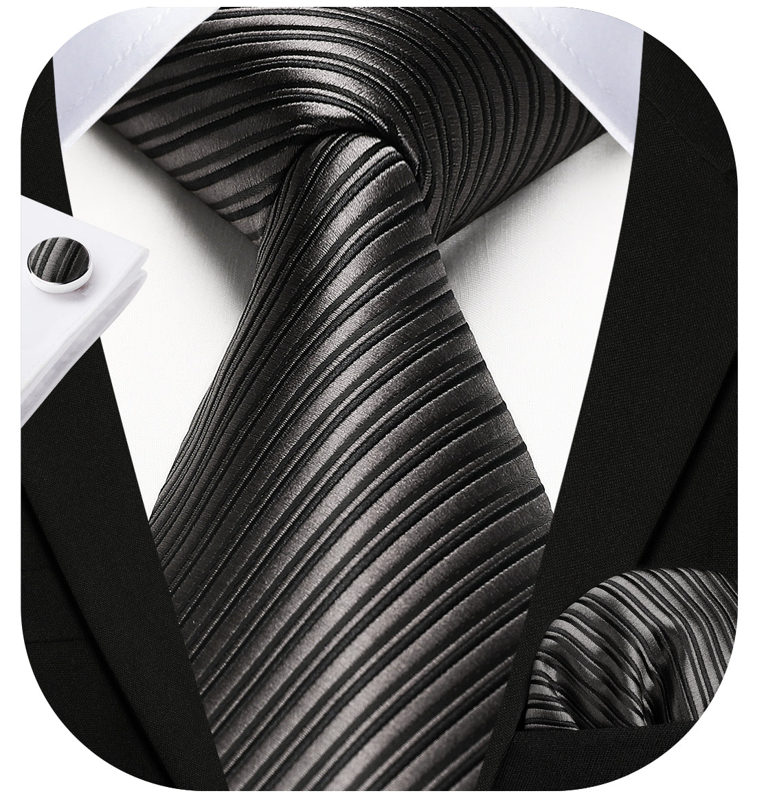 Hisdern Black Striped Wedding Accessories Set with Cufflinks