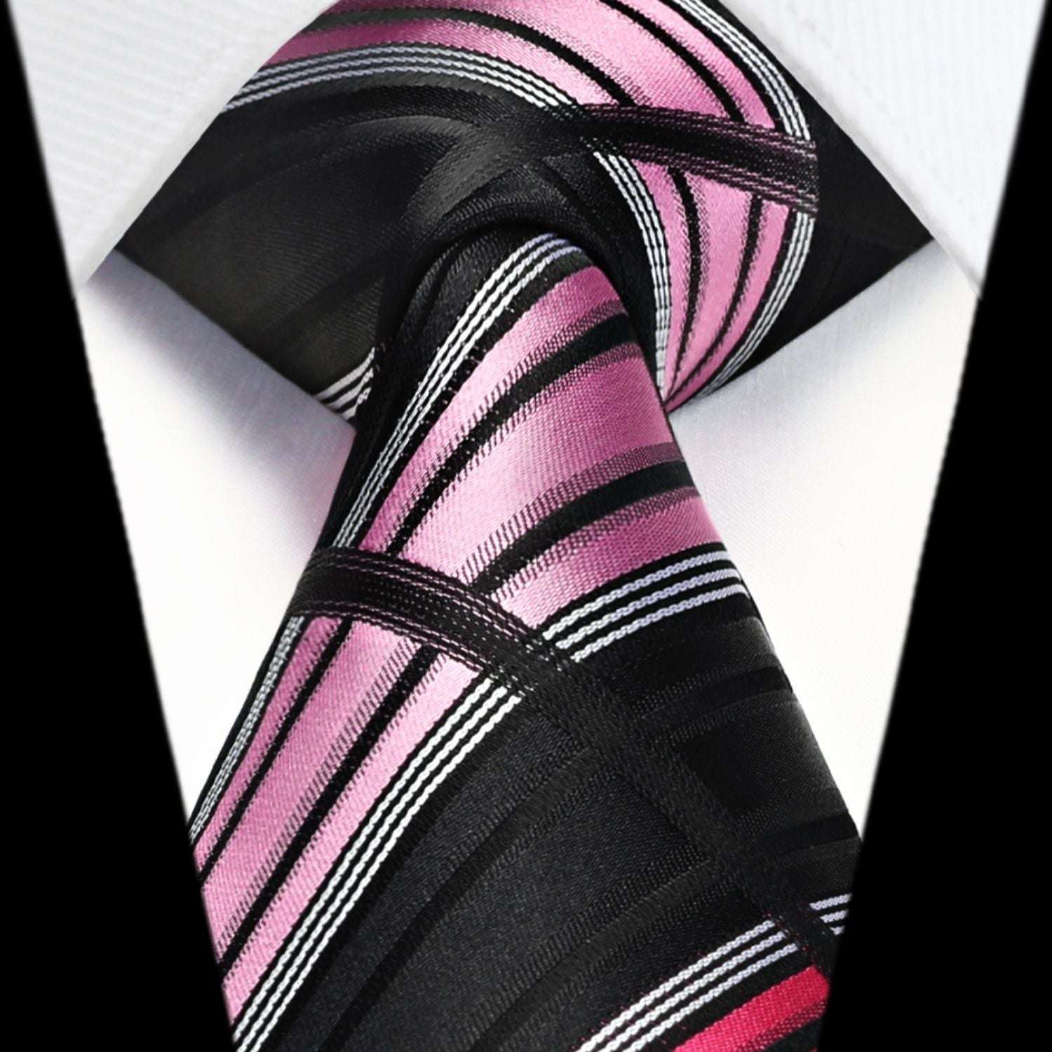 Hisdern Black Pink Plaid Tie Set For Groomsmen