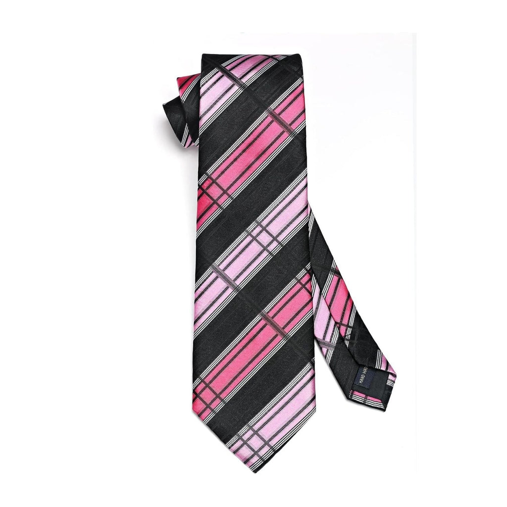 Hisdern Black Pink Plaid Tie Set For Groomsmen