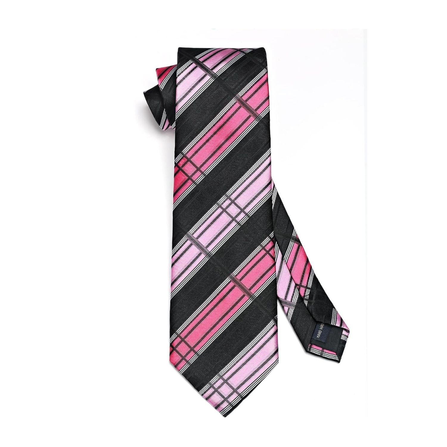 Hisdern Black Pink Plaid Tie Set For Groomsmen