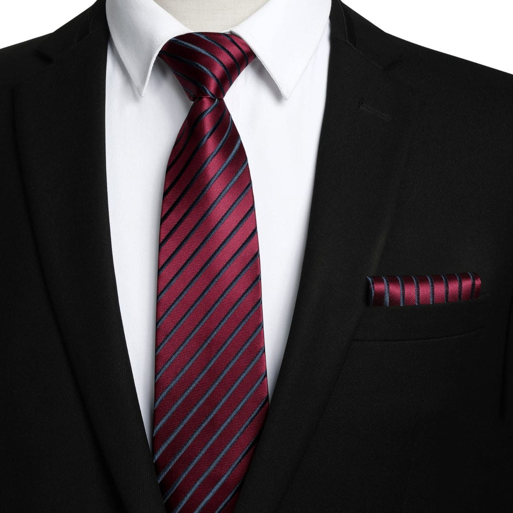 Hisdern Burgundy Black Striped Business Tie Set