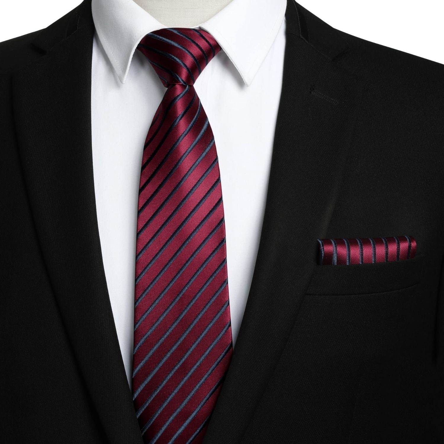 Hisdern Burgundy Black Striped Business Tie Set