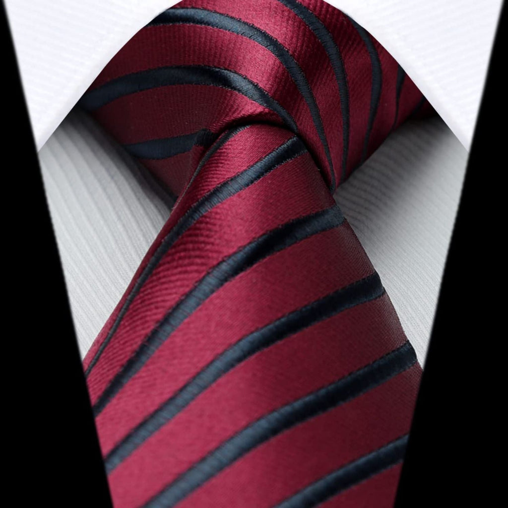 Hisdern Burgundy Black Striped Business Tie Set