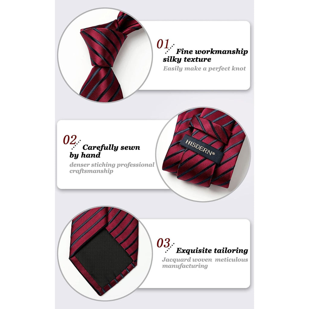 Hisdern Burgundy Black Striped Business Tie Set