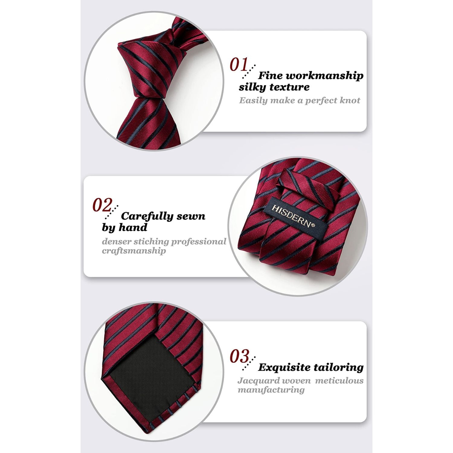 Hisdern Burgundy Black Striped Business Tie Set