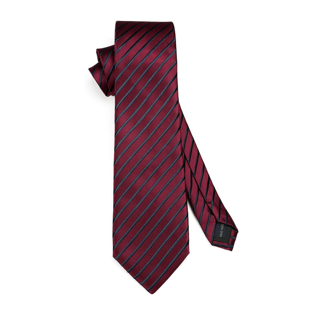 Hisdern Burgundy Black Striped Business Tie Set