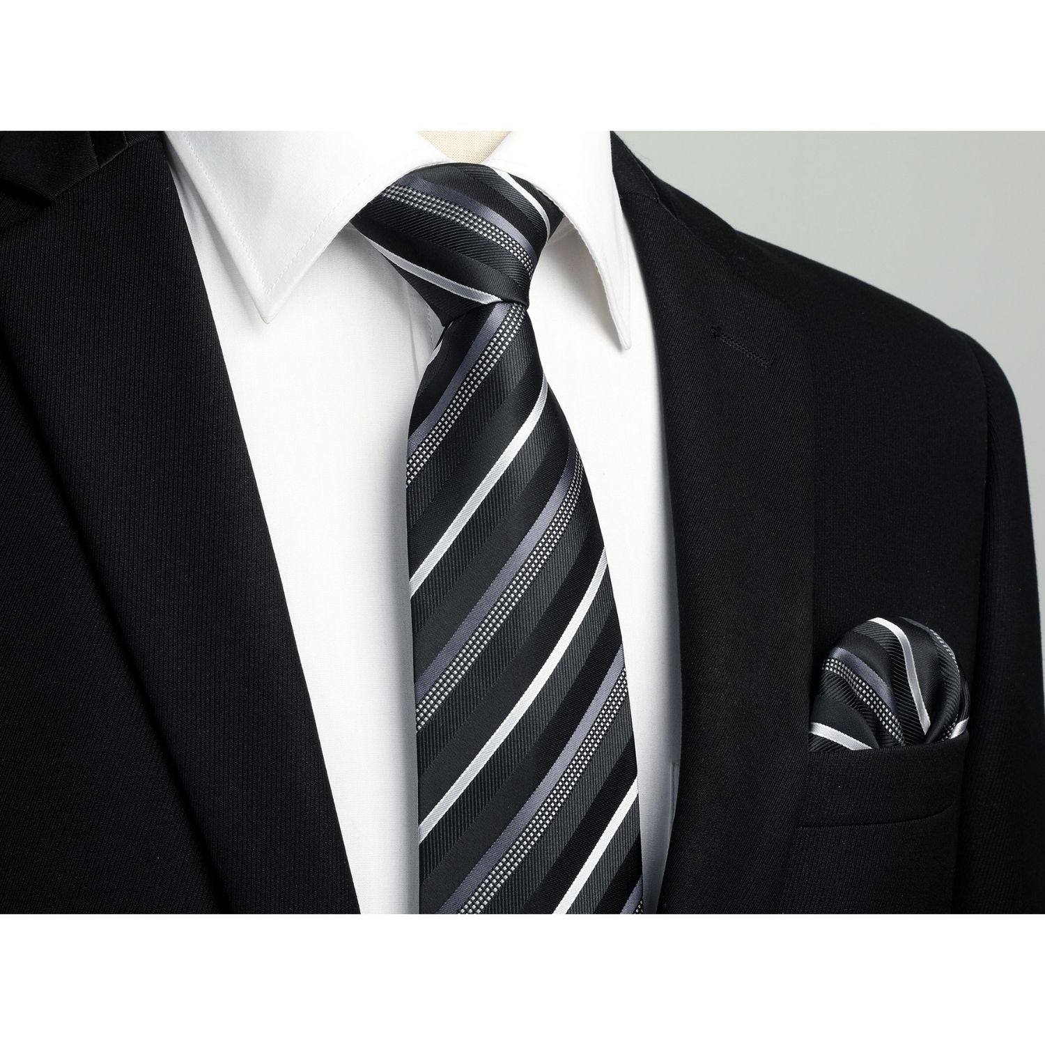 Hisdern Black Striped Business Tie Set