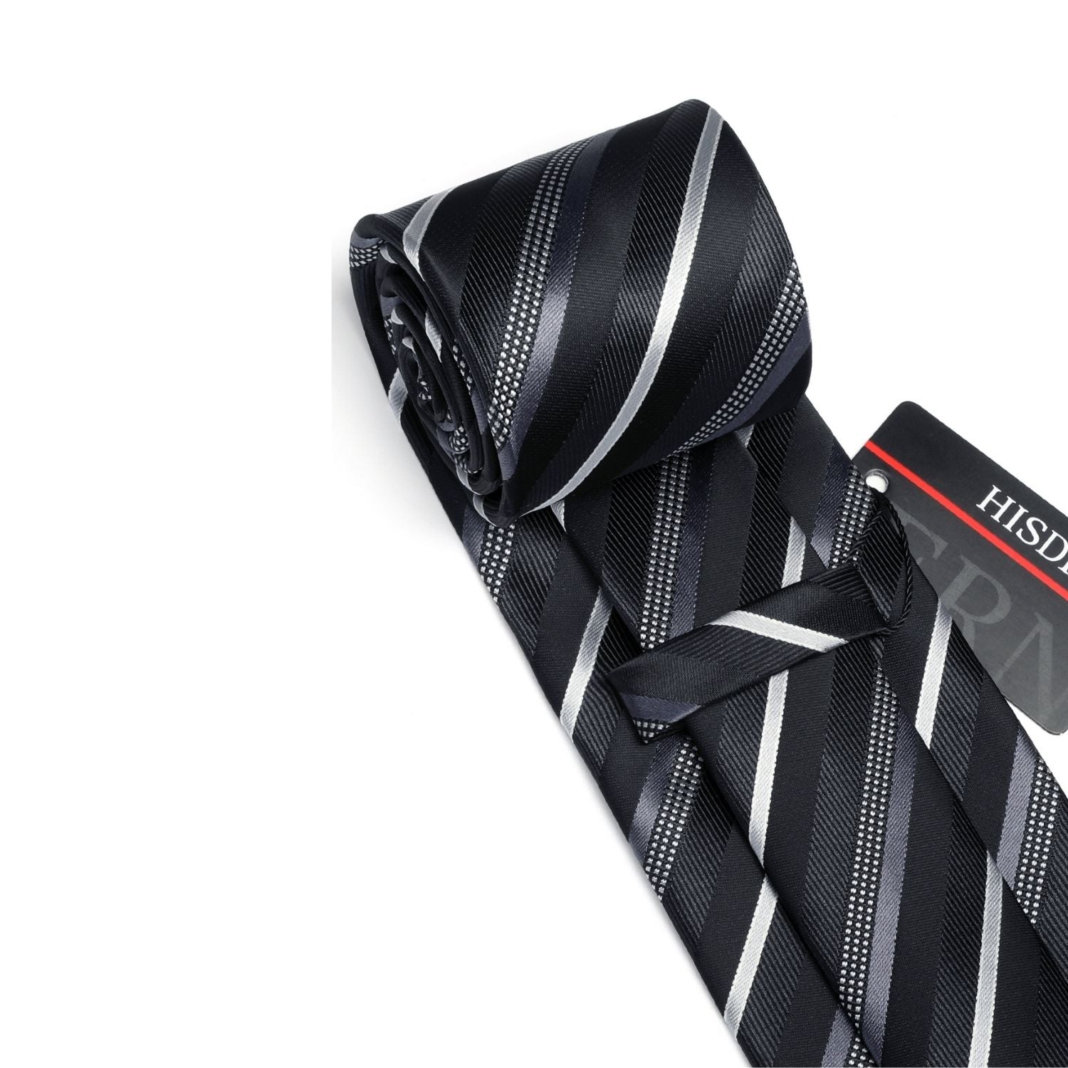 Hisdern Black Striped Business Tie Set