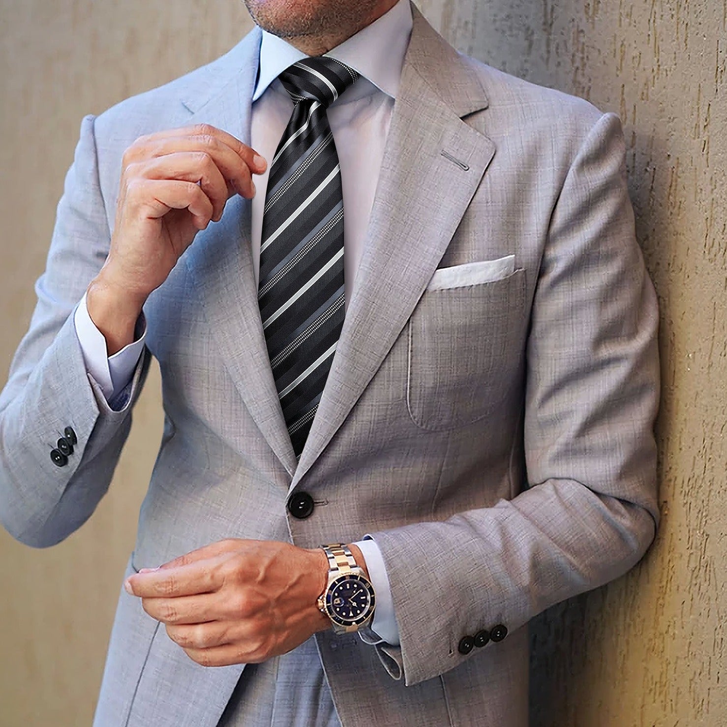 Hisdern Black Striped Business Tie Set