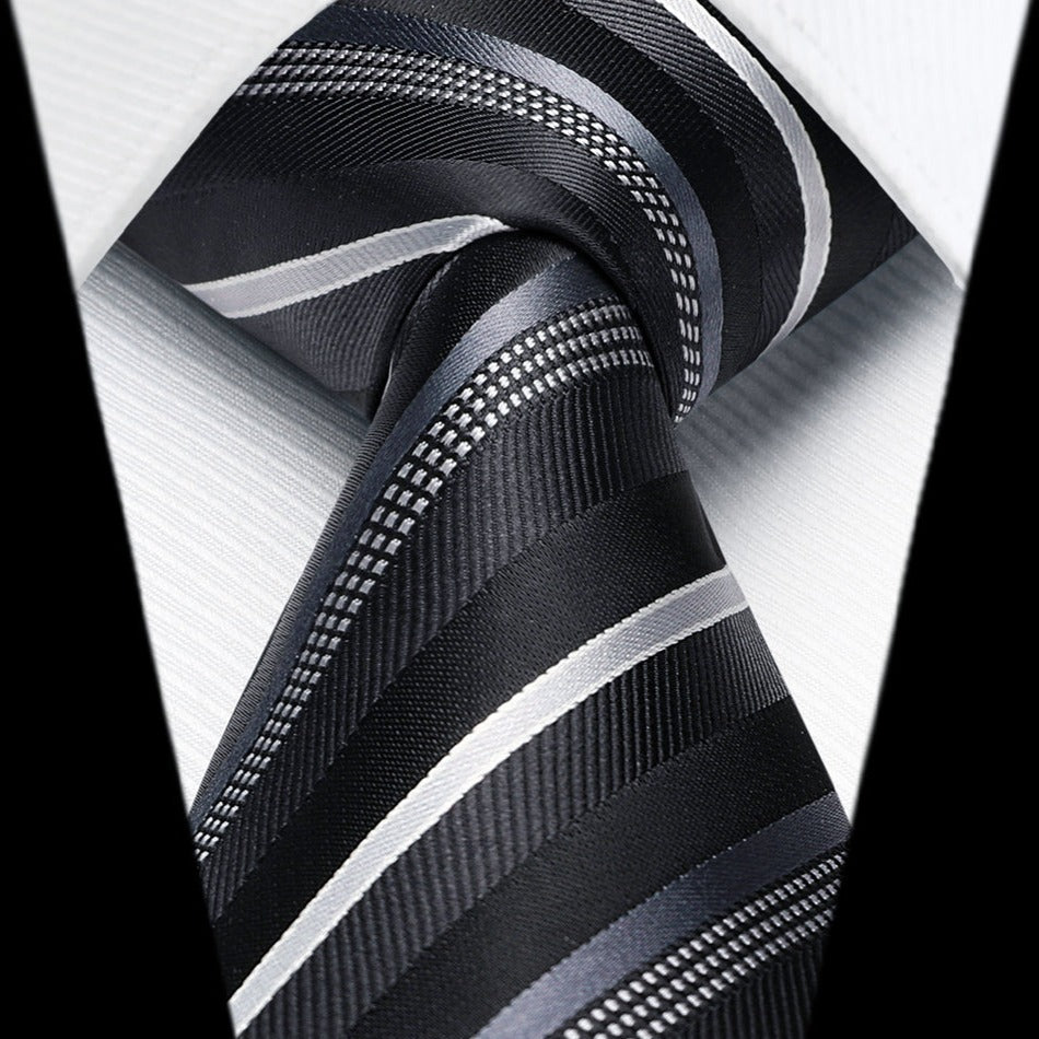 Hisdern Black Striped Business Tie Set