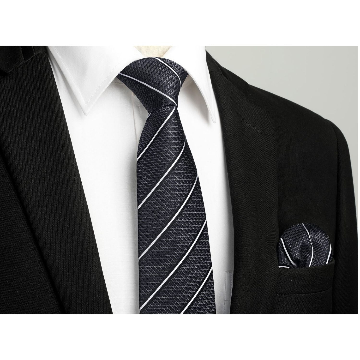 Hisdern Black Striped Business Tie Set