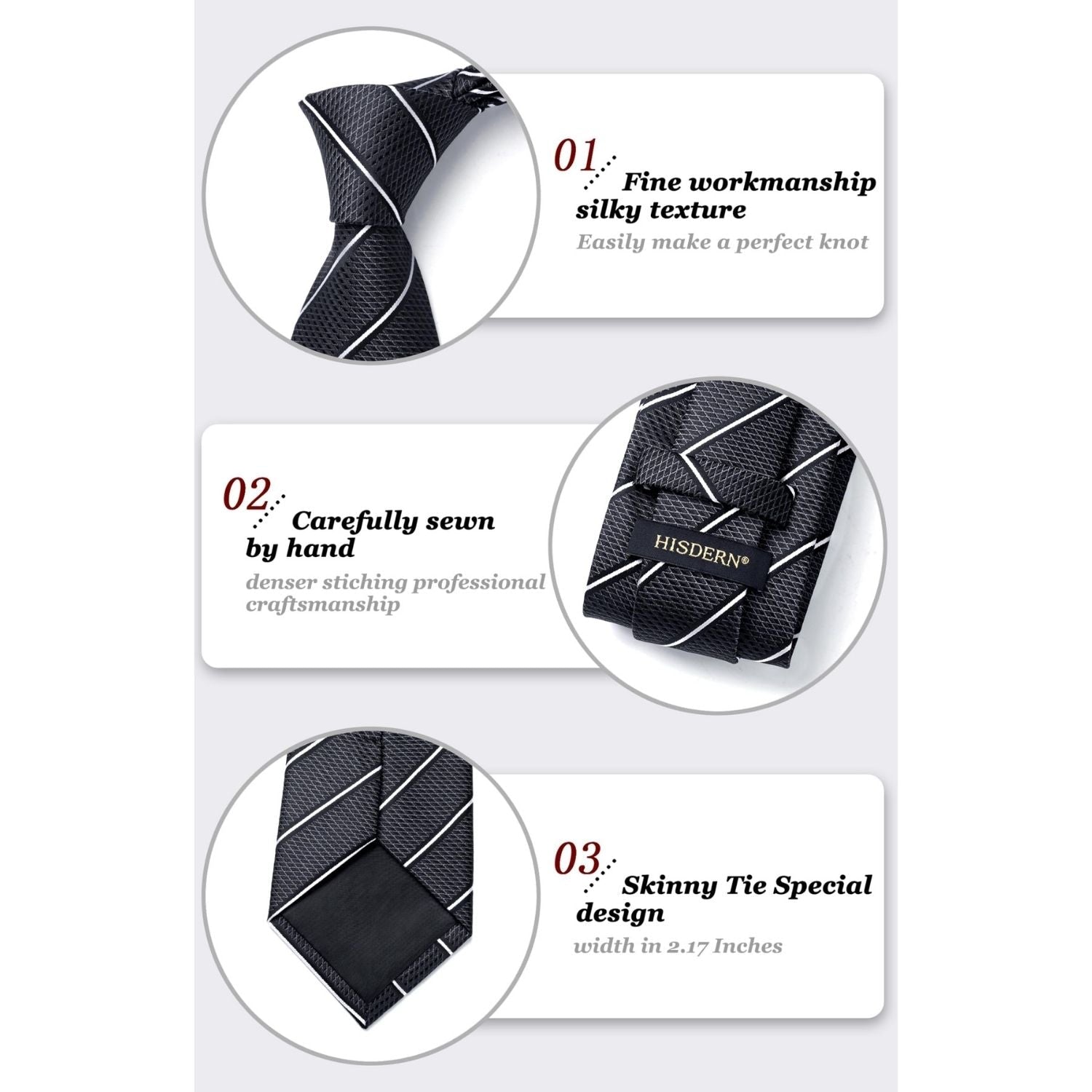 Hisdern Black Striped Business Tie Set