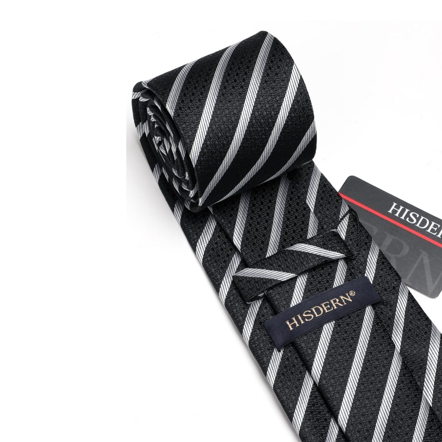 Hisdern Black Striped Business Tie Set