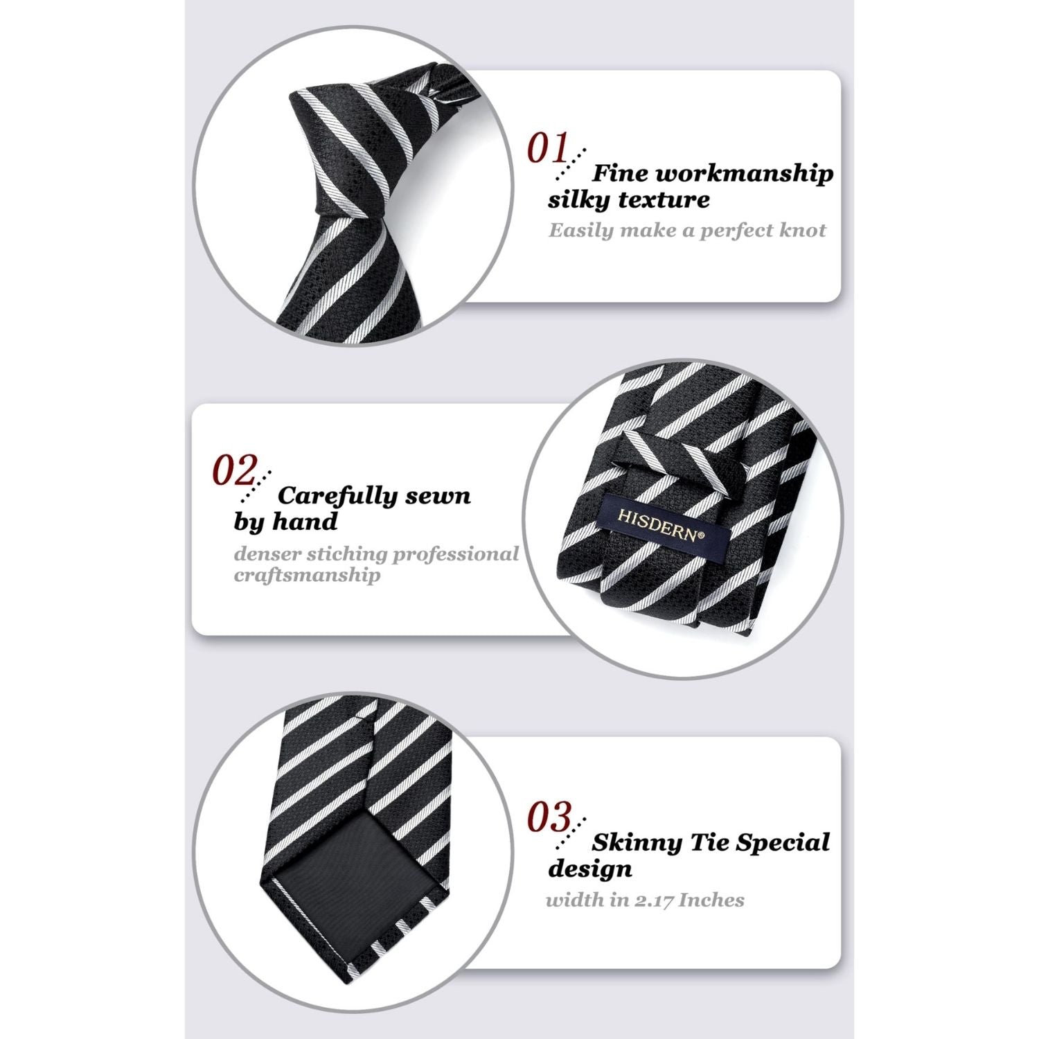 Hisdern Black Striped Business Tie Set