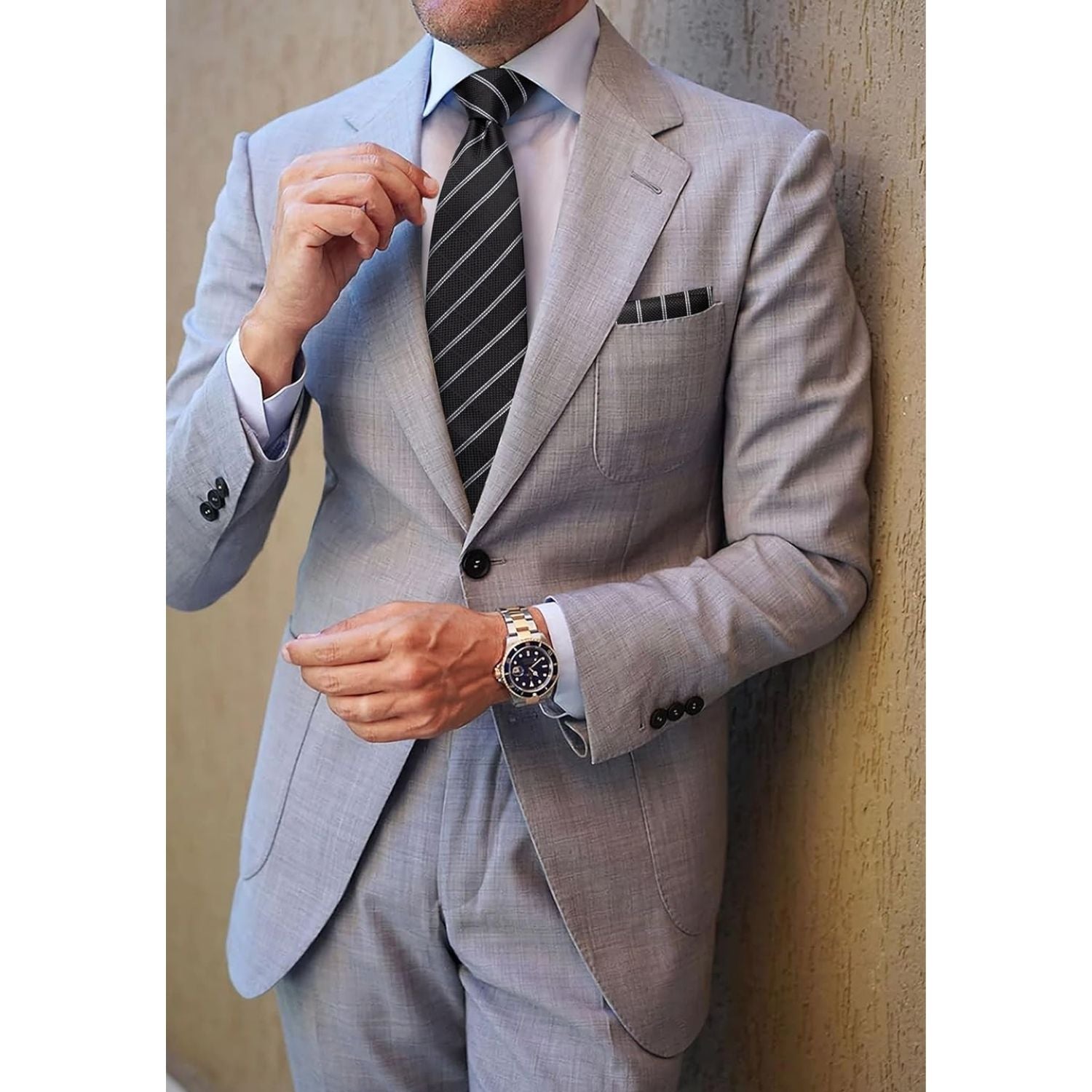 Hisdern Black Striped Business Accessories Set with Cufflinks