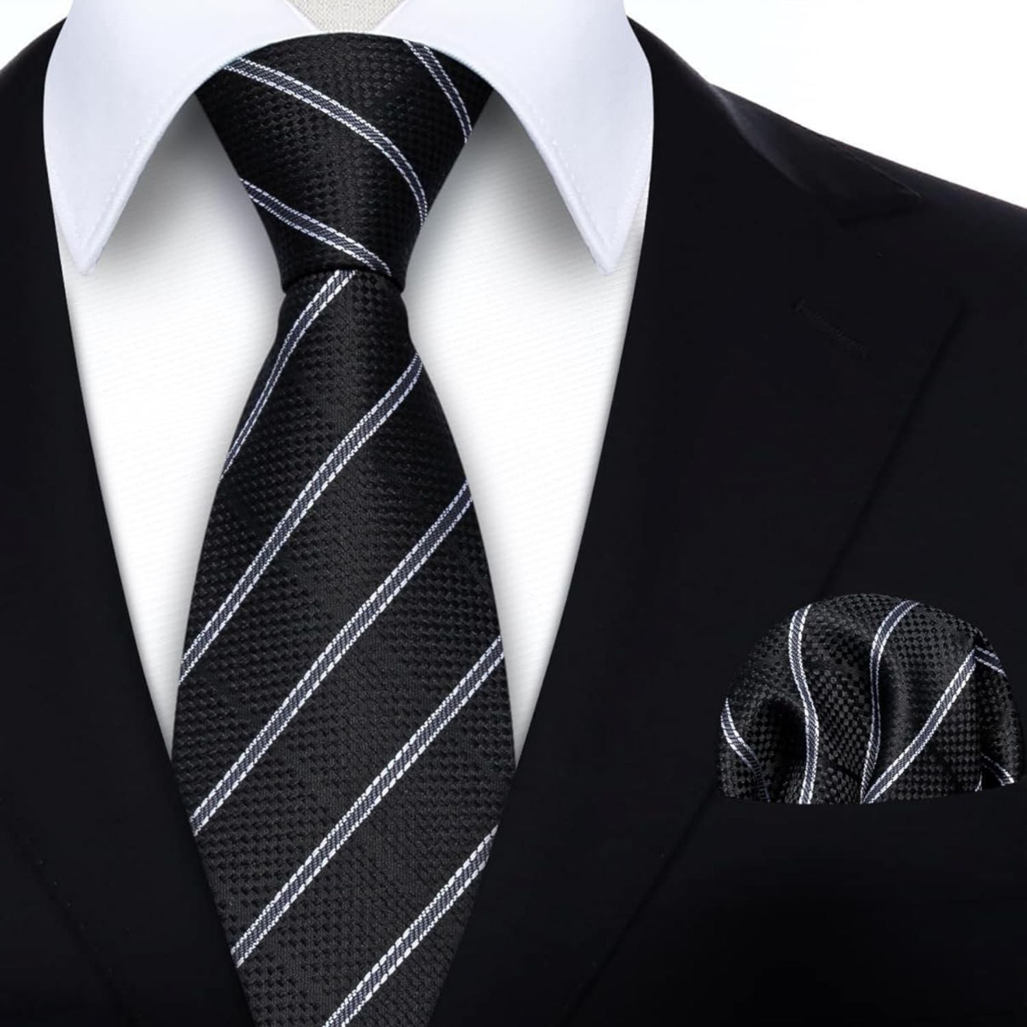 Hisdern Black Striped Business Accessories Set with Cufflinks