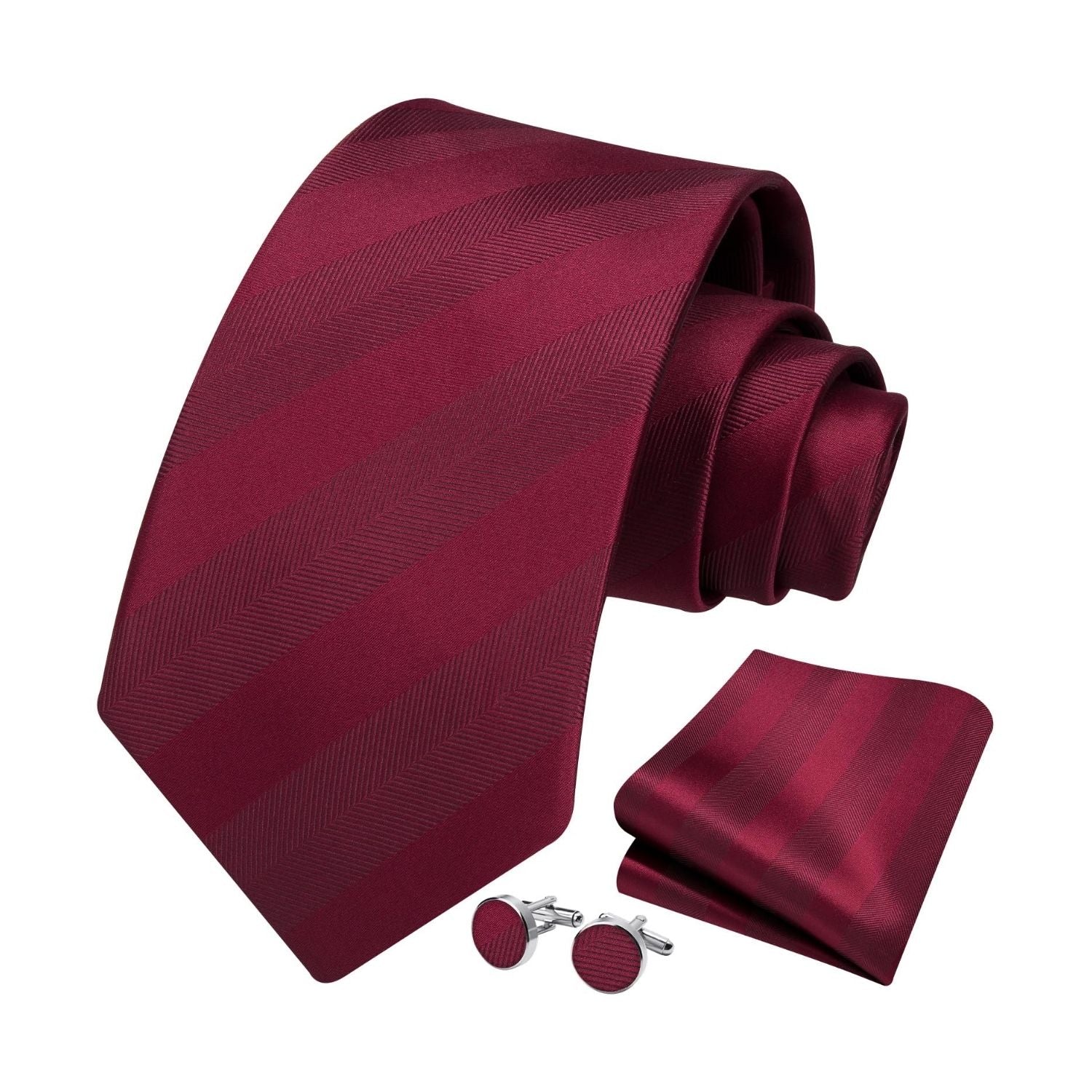 Hisdern Red Striped Wedding Accessories Set with Cufflinks