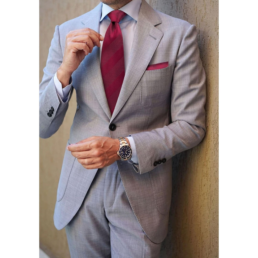 Hisdern Red Striped Wedding Accessories Set with Cufflinks