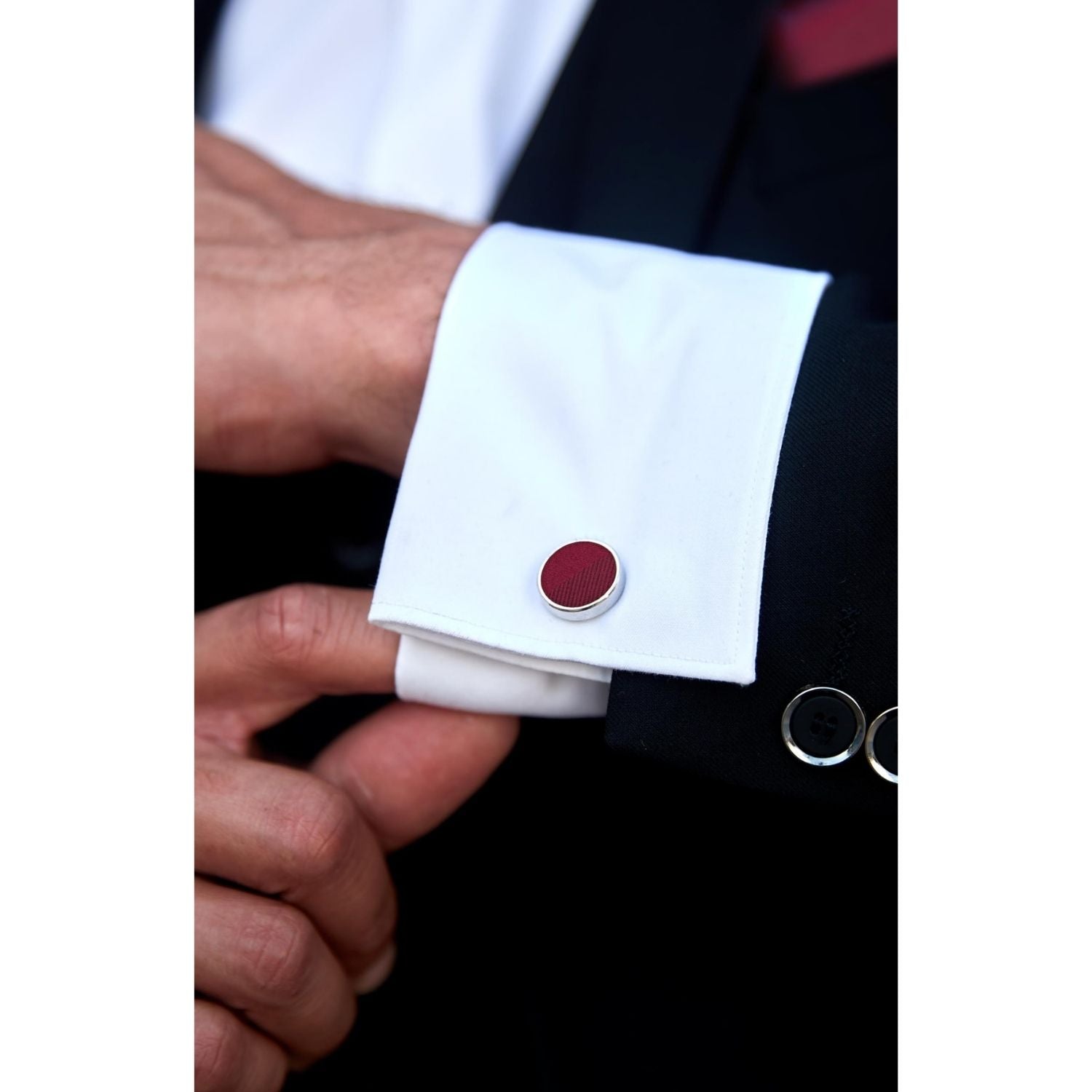 Hisdern Red Striped Wedding Accessories Set with Cufflinks