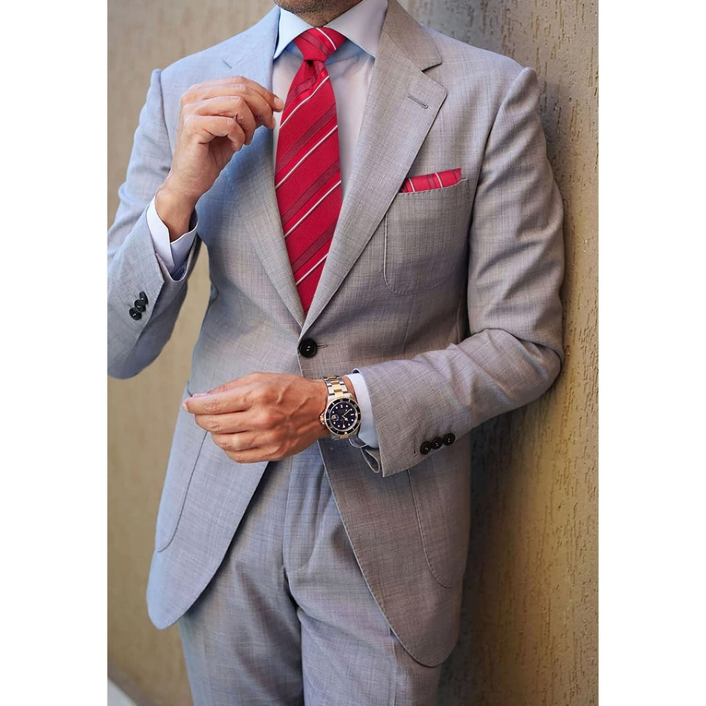 Hisdern Red Striped Wedding Accessories Set with Cufflinks