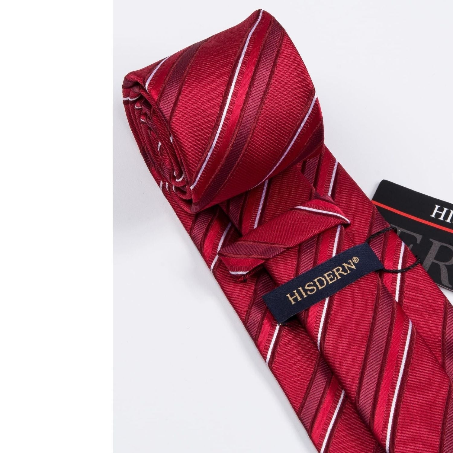 Hisdern Red Striped Wedding Accessories Set with Cufflinks