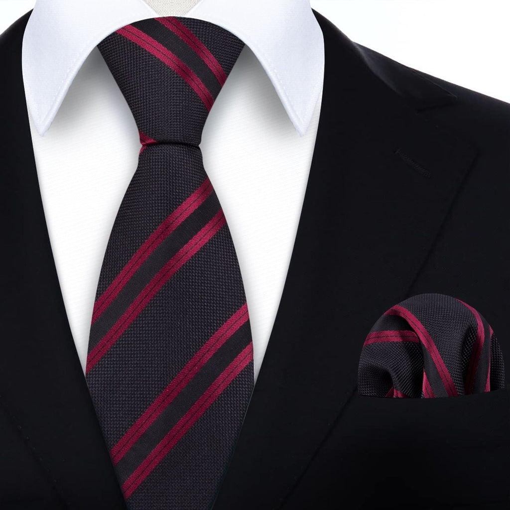 Hisdern Black Red Striped Business Tie Set