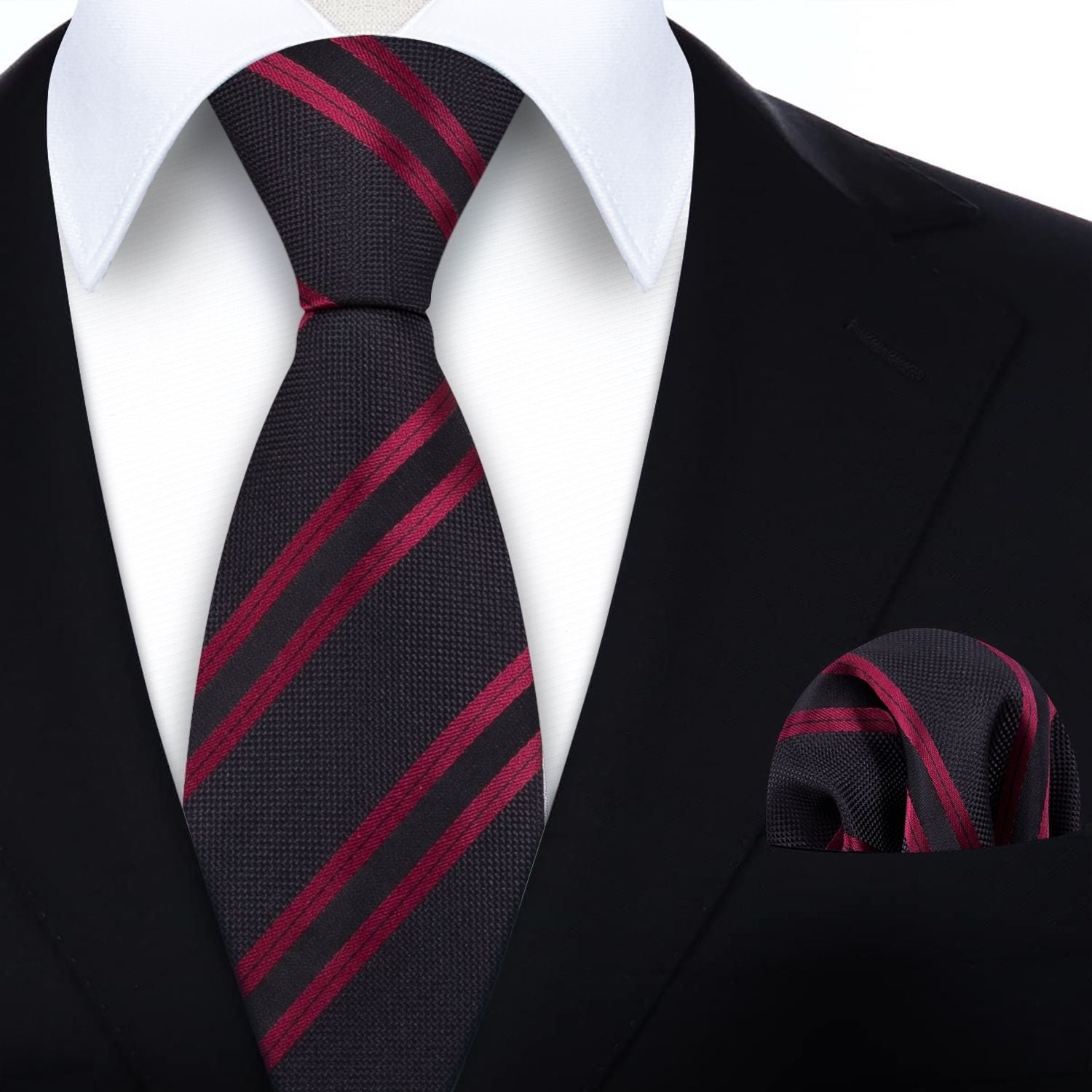 Hisdern Black Red Striped Business Tie Set