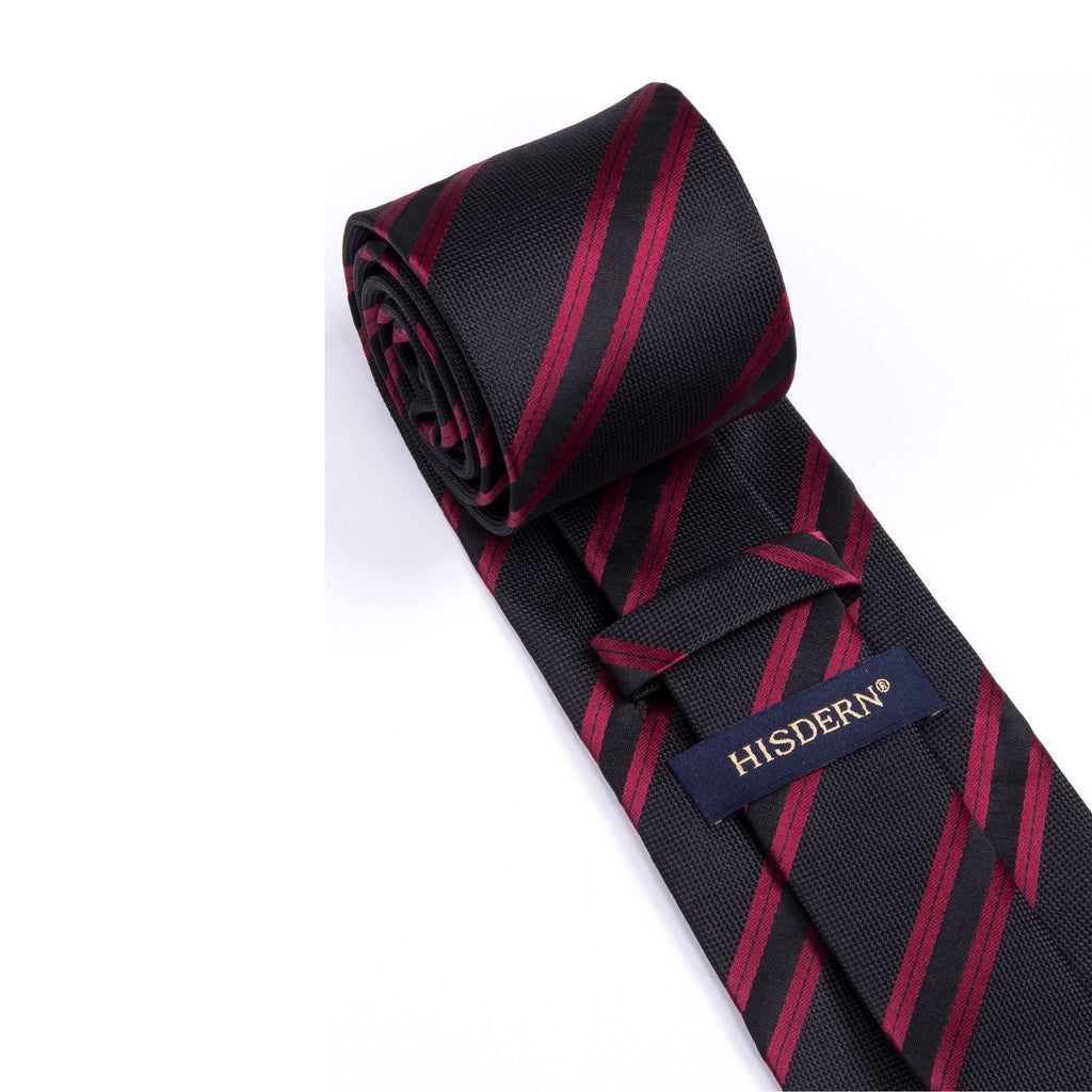 Hisdern Black Red Striped Business Tie Set