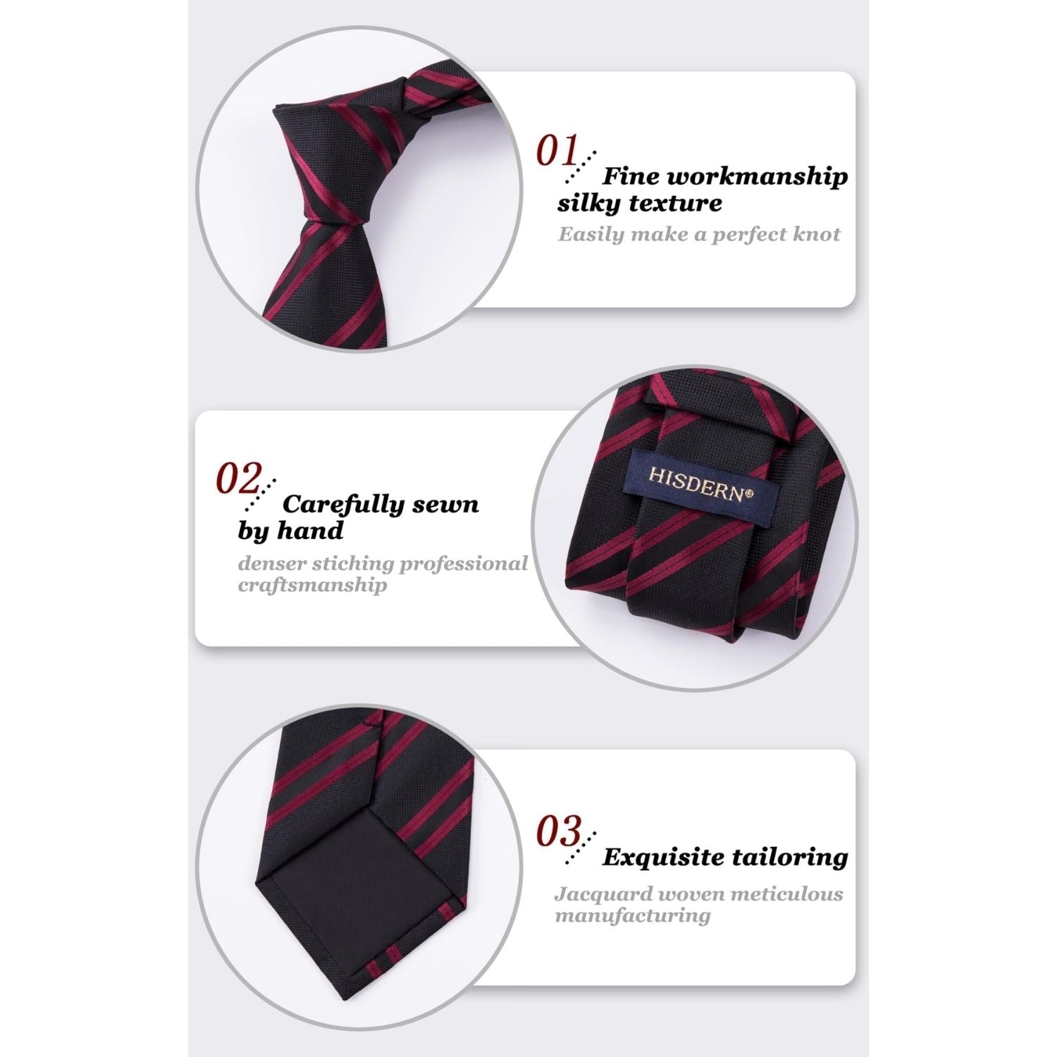 Hisdern Black Red Striped Business Tie Set