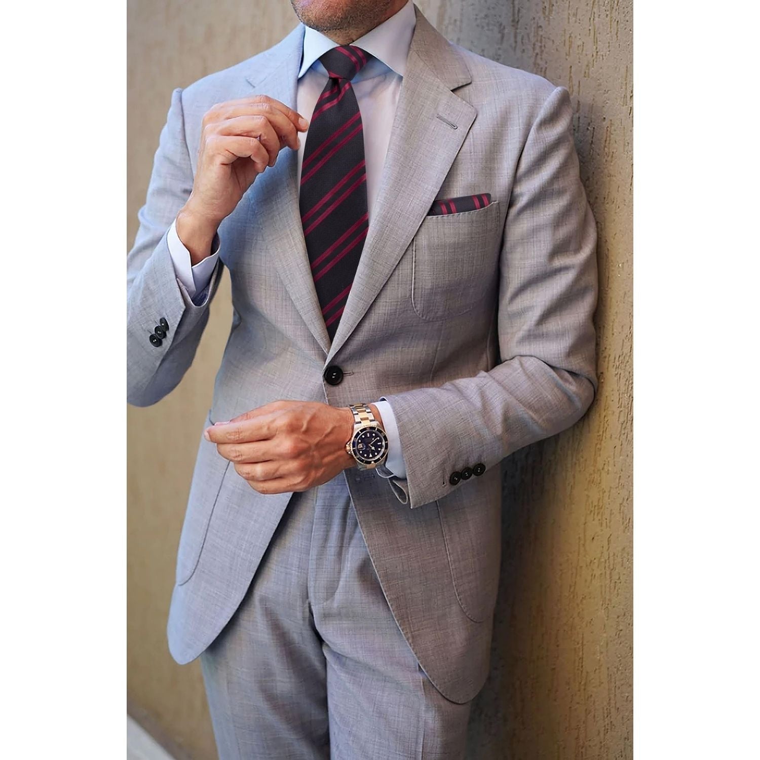 Hisdern Black Red Striped Business Tie Set