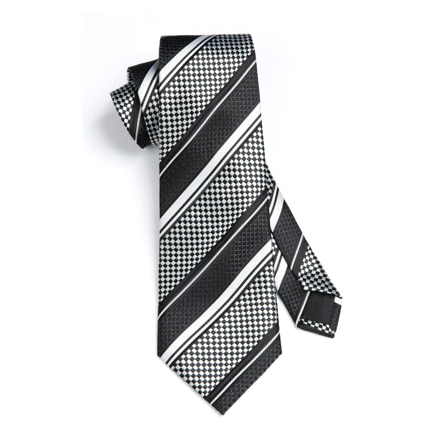 Hisdern Black White Striped Business Tie Set