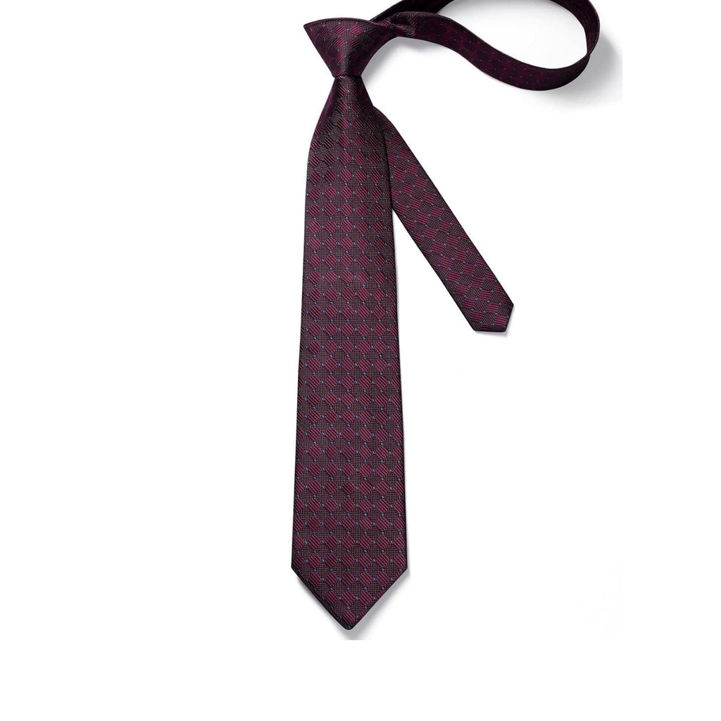 Hisdern Burgundy Plaid Tie Set For Groomsmen