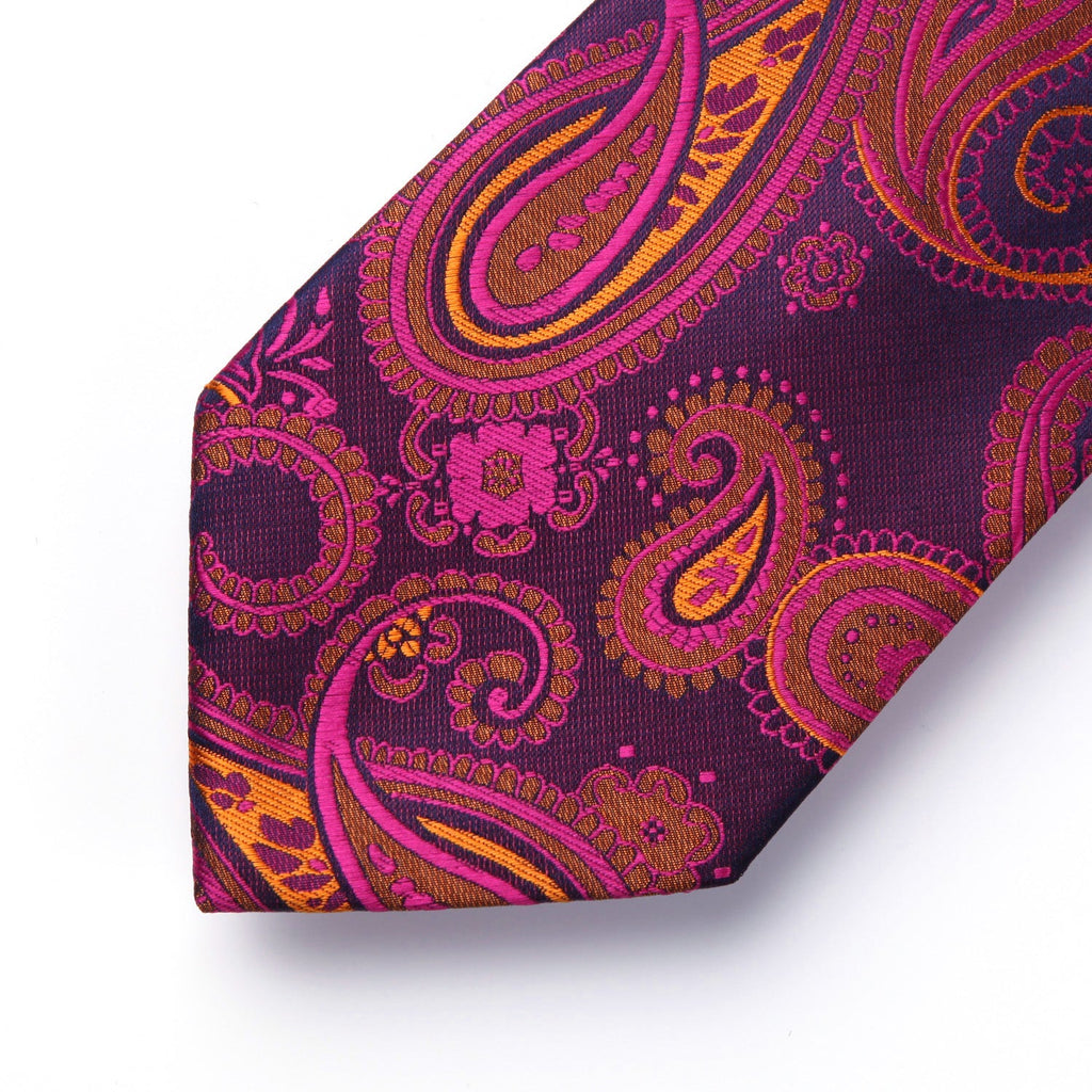 Hisdern Violent Red Orange Paisley Tie Set For Groomsmen