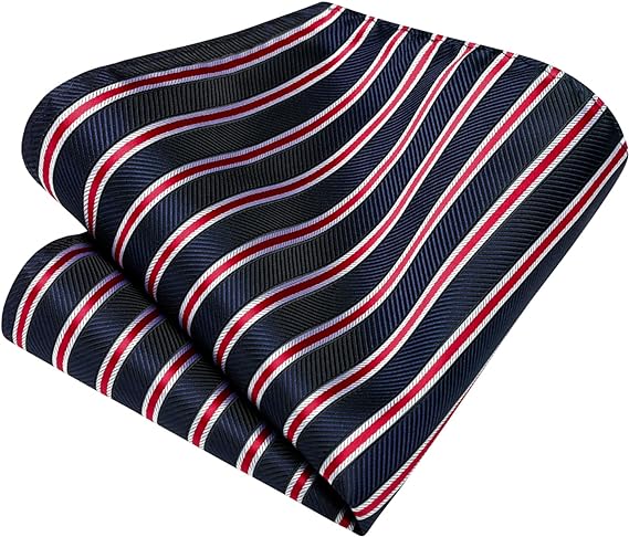 Hisdern Navy Red Striped Business Accessories Set with Cufflinks