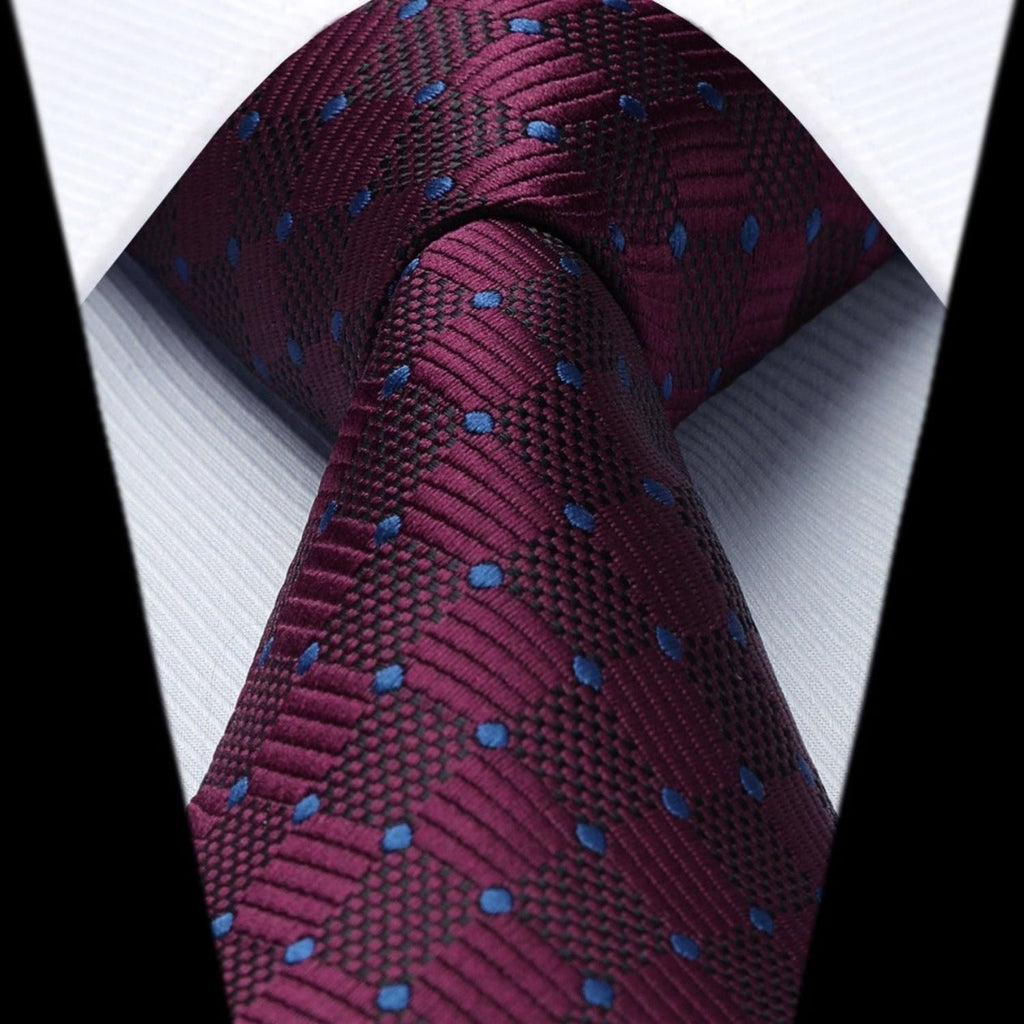 Hisdern Burgundy Plaid Tie Set For Groomsmen