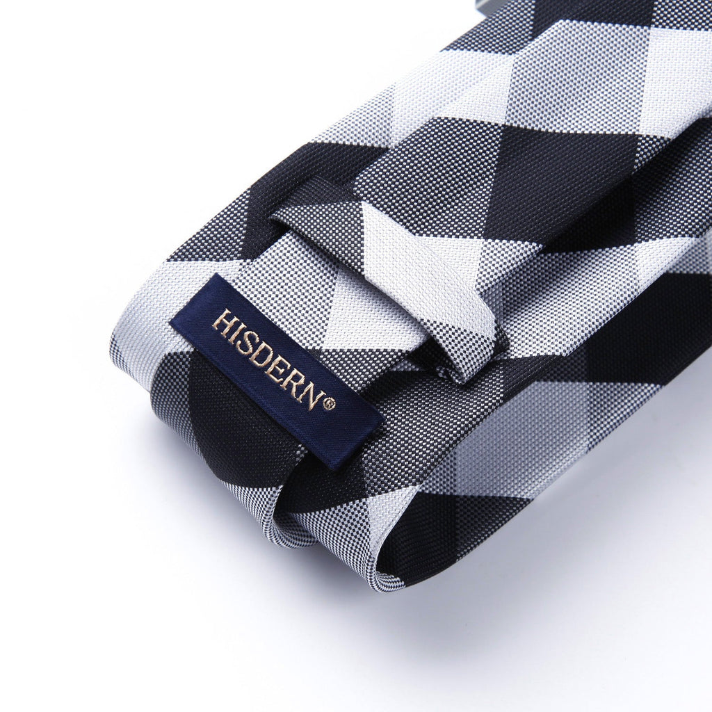 Hisdern Black Plaid Business Tie Set