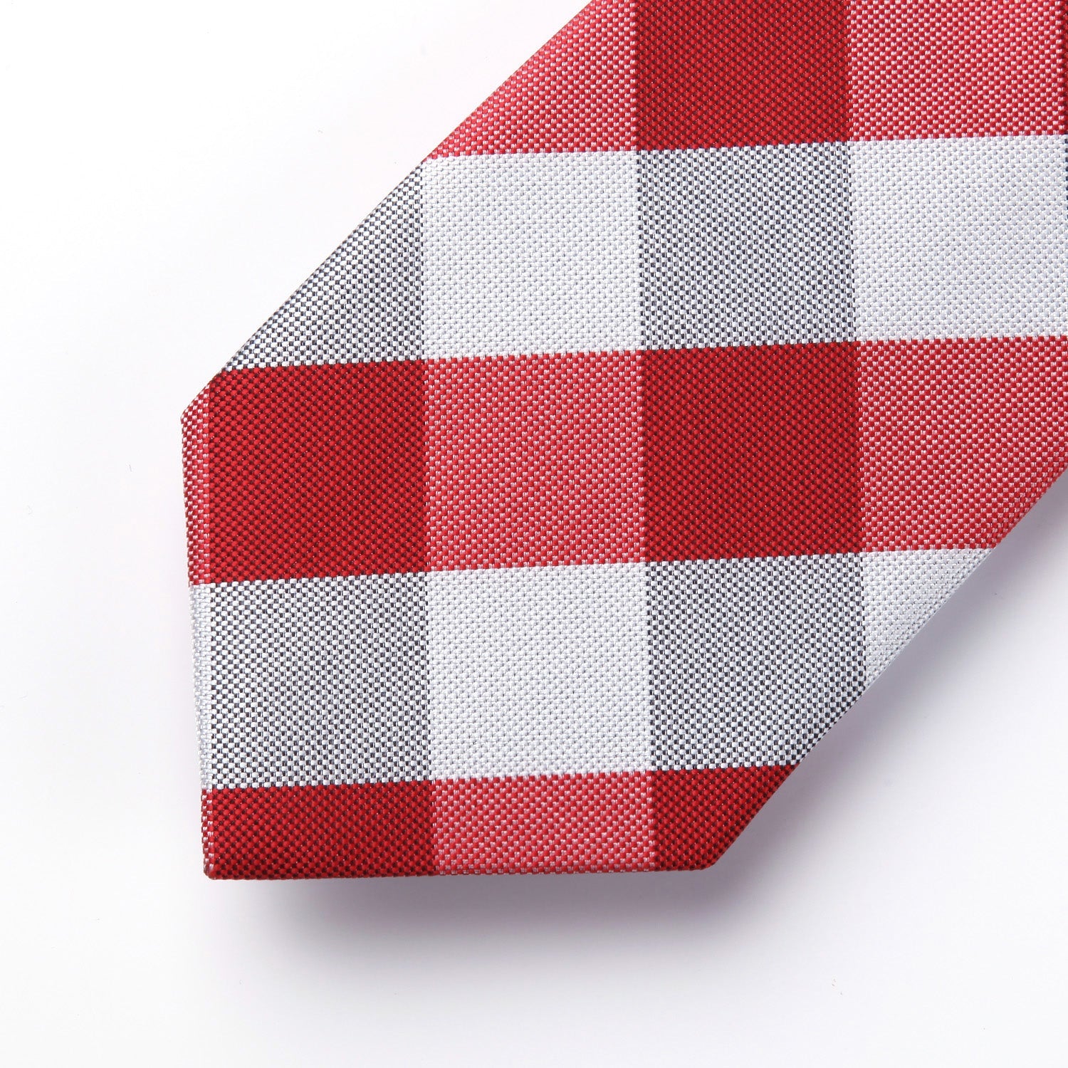 Hisdern Red White Plaid Tie Set For Groomsmen