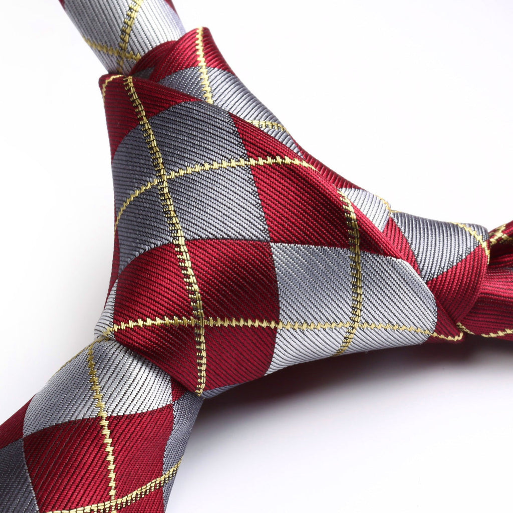 Hisdern Red Plaid Tie Set For Groomsmen