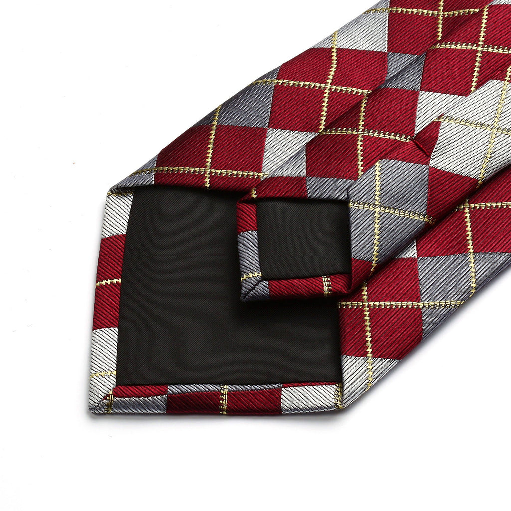 Hisdern Red Plaid Tie Set For Groomsmen