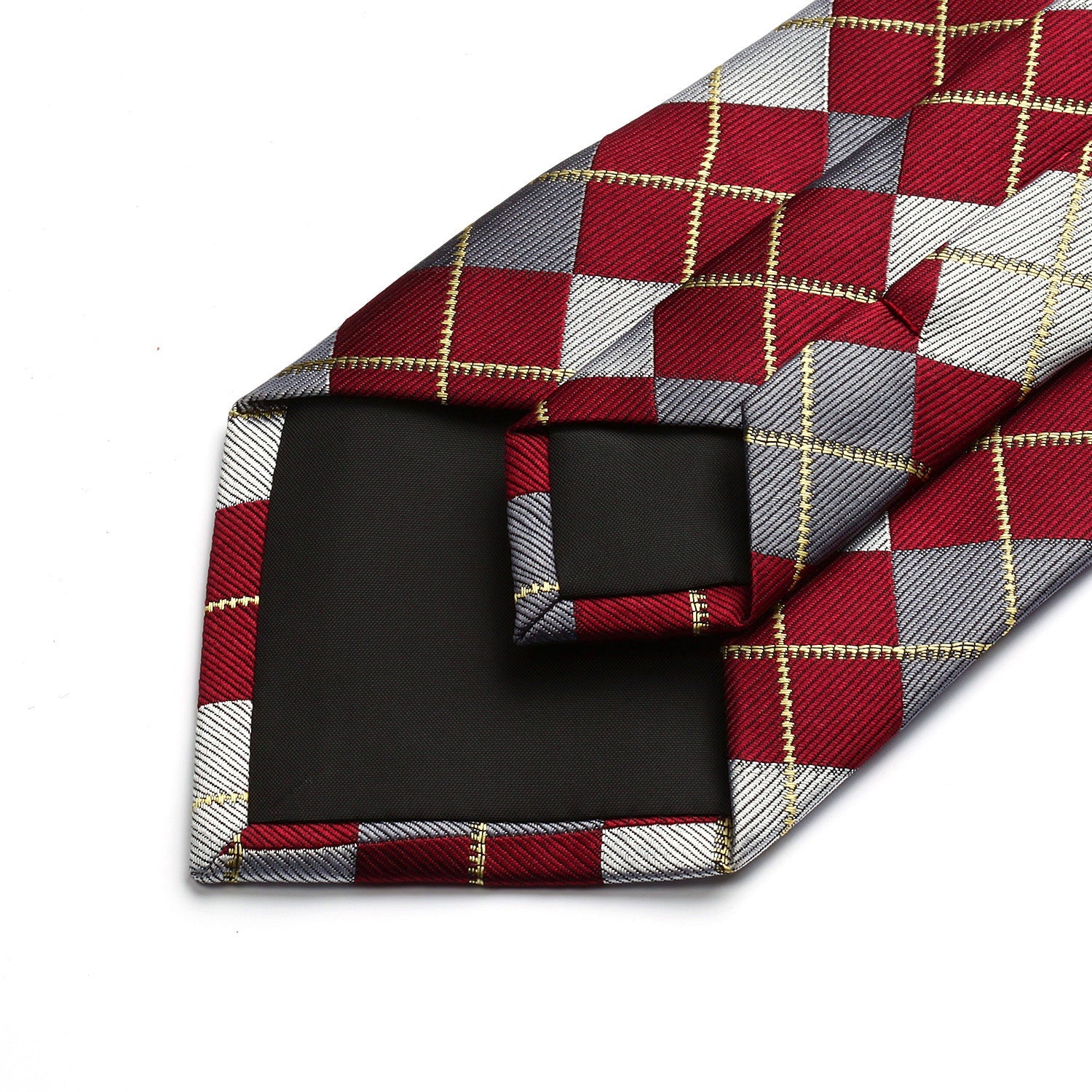 Hisdern Red Plaid Tie Set For Groomsmen