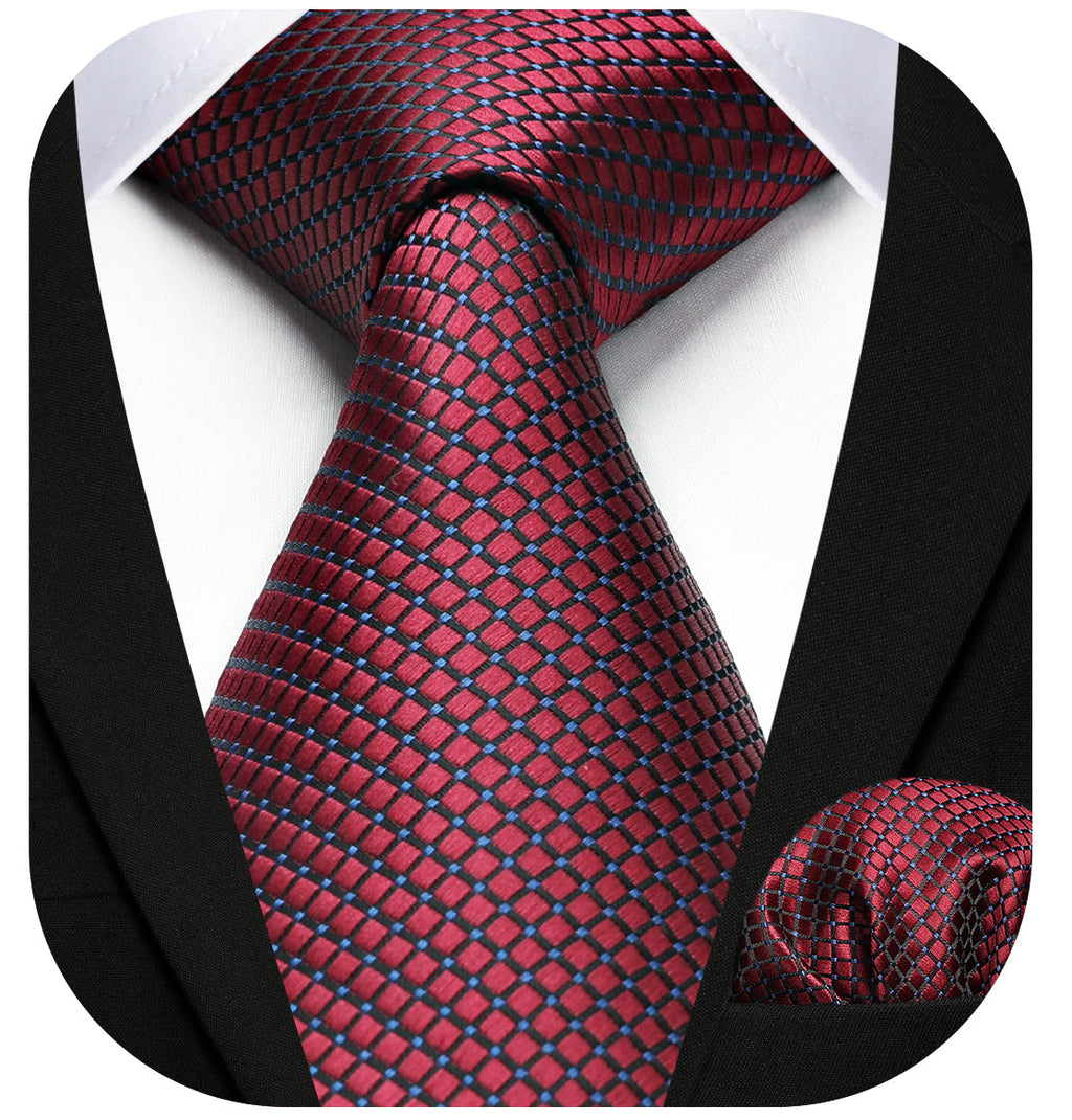 Hisdern Burgundy Houndstooth Wedding Tie Set