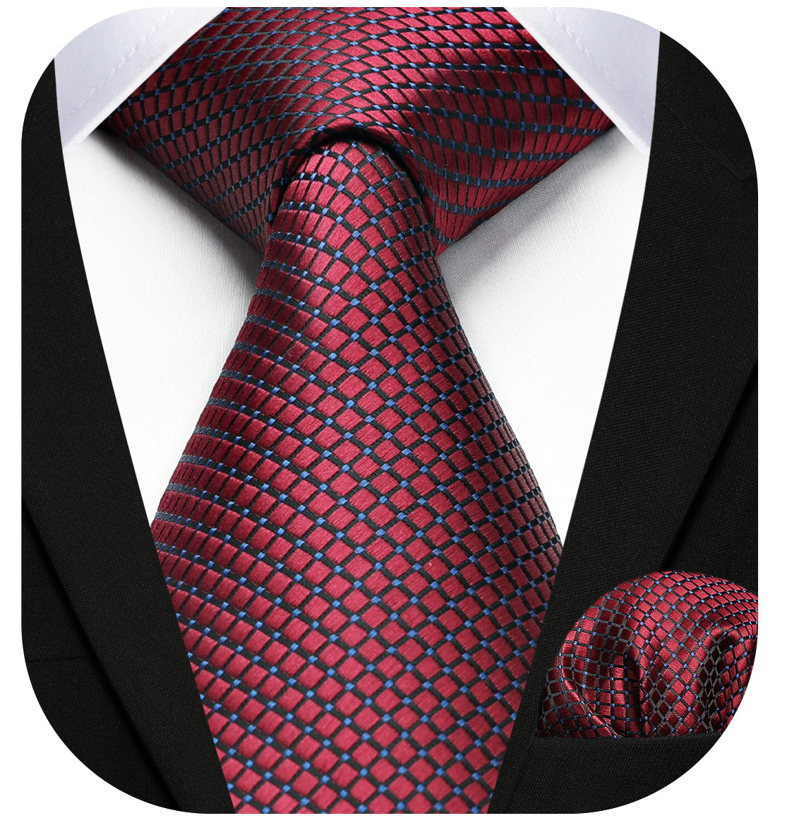 Hisdern Burgundy Houndstooth Wedding Tie Set