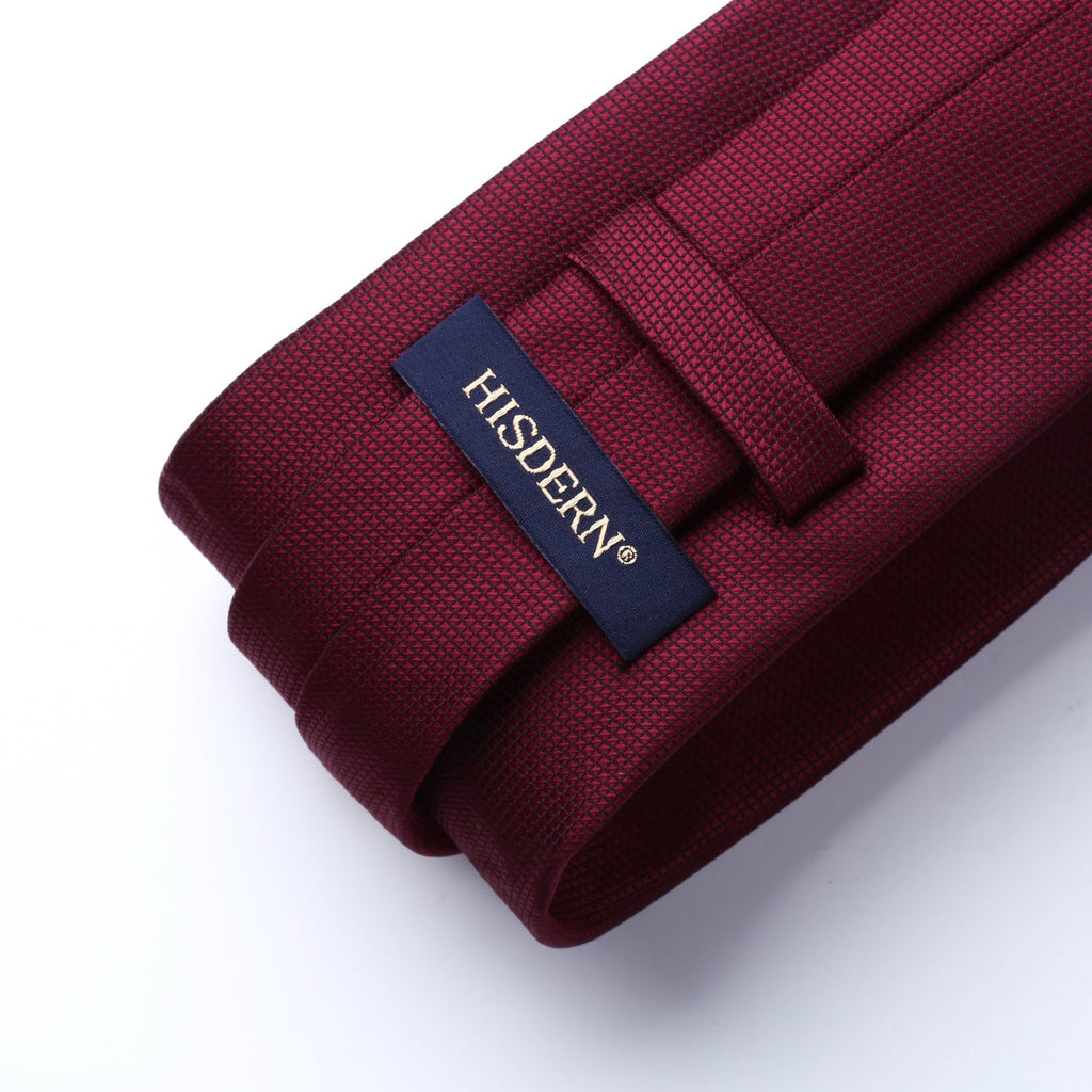 Hisdern Burgundy Plaid Pocket Square With Matching Tie