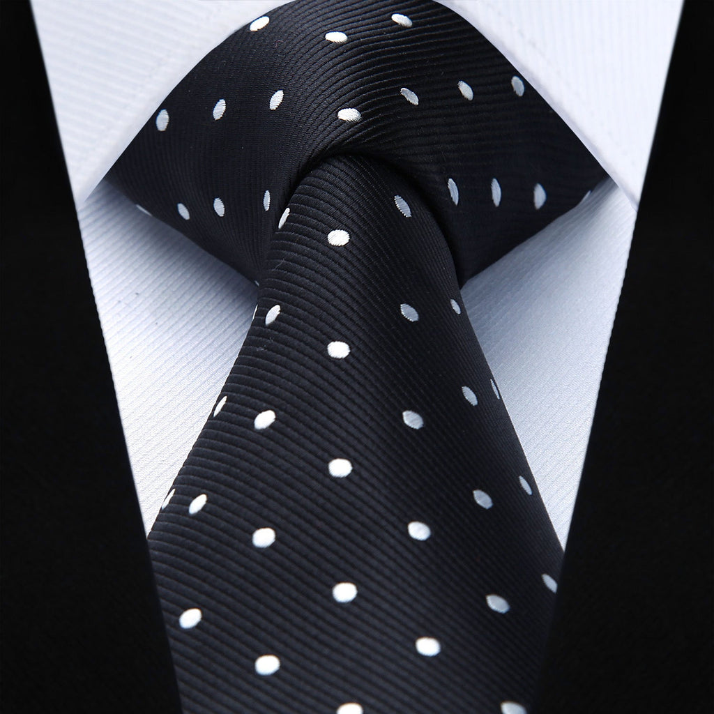 Hisdern Black White Polka Dot Tie Set For Groomsmen