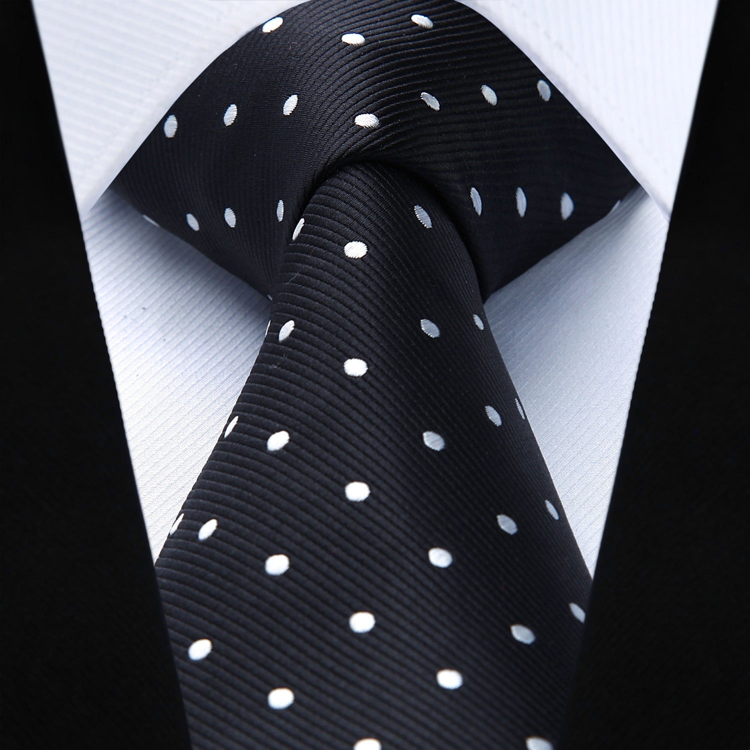 Hisdern Black White Polka Dot Tie Set For Groomsmen