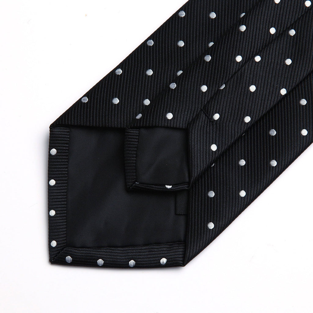Hisdern Black White Polka Dot Tie Set For Groomsmen
