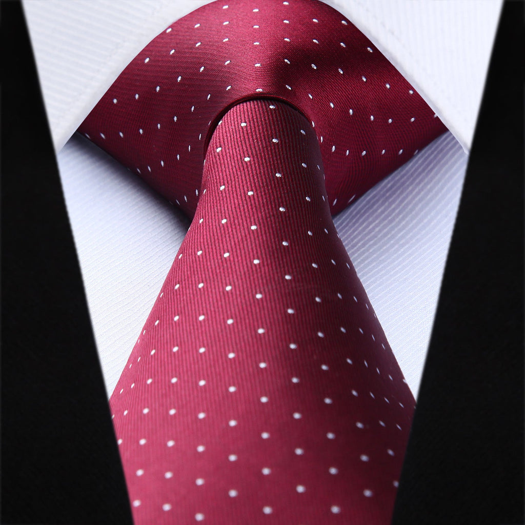 Hisdern Burgundy Polka Dot Print Tie Set For Formal Events