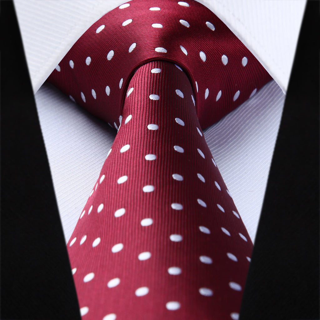 Hisdern Burgundy Polka Dot Print Tie Set For Formal Events