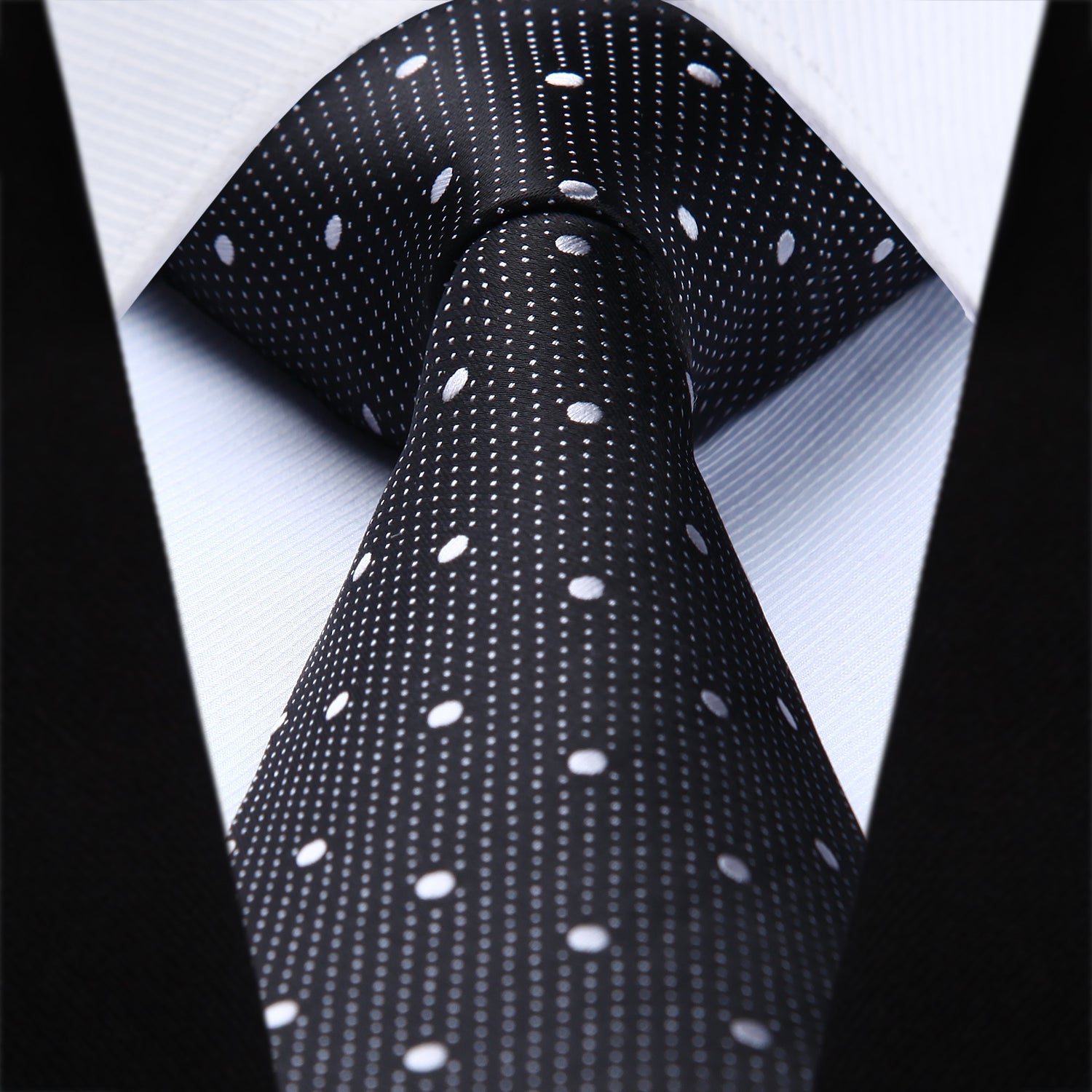 Hisdern Black White Polka Dot Print Tie Set For Formal Events