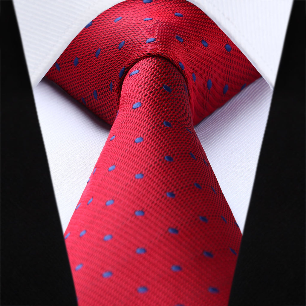 Hisdern Red Blue Polka Dot Tie Set For Groomsmen
